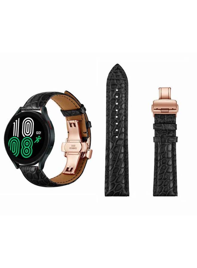Perfii Genuine Alligator Leather Replacement Band For Samsung Galaxy Watch4 Black Rose Gold - Image 1