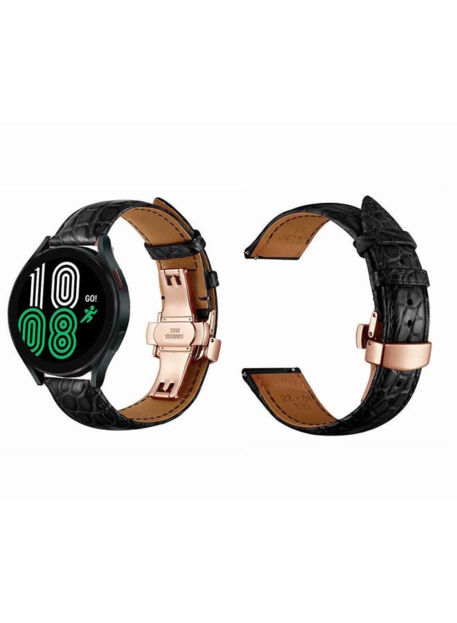 Perfii Genuine Alligator Leather Replacement Band For Samsung Galaxy Watch4 Black Rose Gold - Image 2