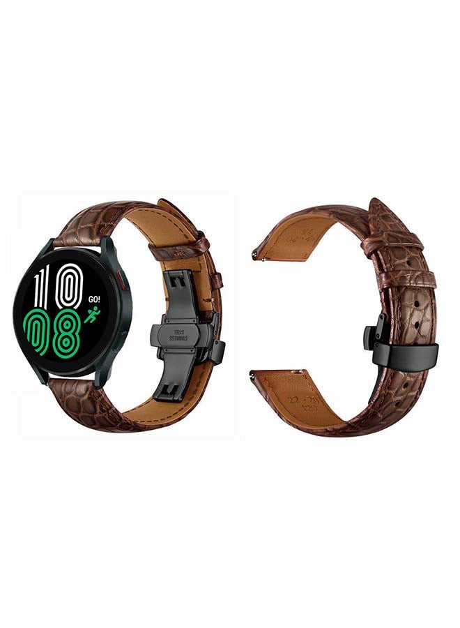 Perfii Genuine Alligator Leather Replacement Band For Samsung Galaxy Watch4 Brown Black  - Image 2