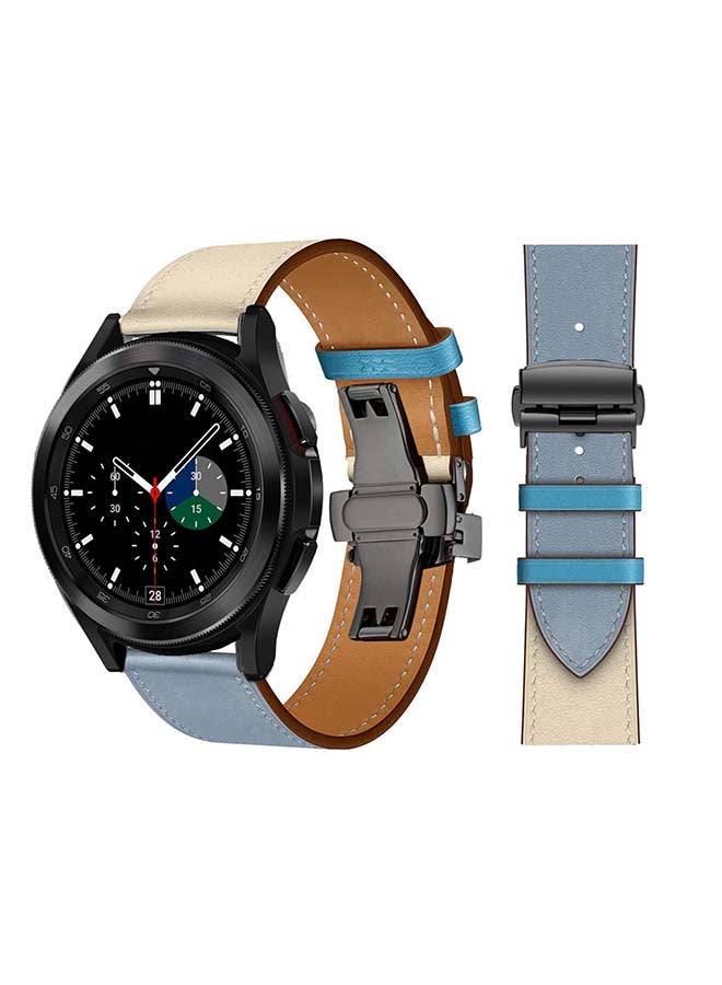 Perfii Genuine Leather Replacement Band with Black Buckle for Samsung Galaxy Watch4 42/46mm Blue/Beige - Image 1
