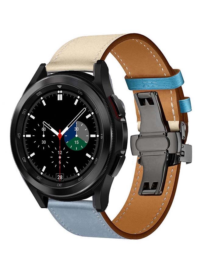 Perfii Genuine Leather Replacement Band with Black Buckle for Samsung Galaxy Watch4 42/46mm Blue/Beige - Image 2