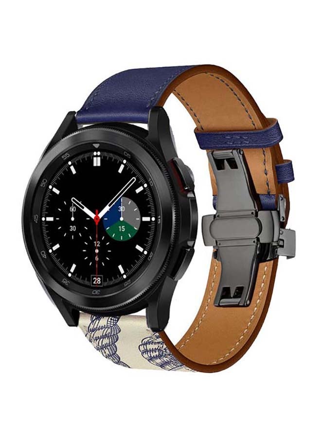 Perfii Genuine Leather Replacement Band with Black Buckle for Samsung Galaxy Watch4 42/46mm Blue/White  - Image 2