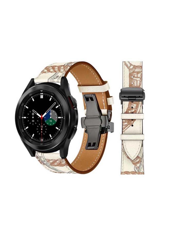 بيرفيي سوار بديل من الجلد الطبيعي بإبزيم أسود لساعة سامسونج جالاكسي 4 مقاس 42/46 مم بني/ أبيض - Image 1