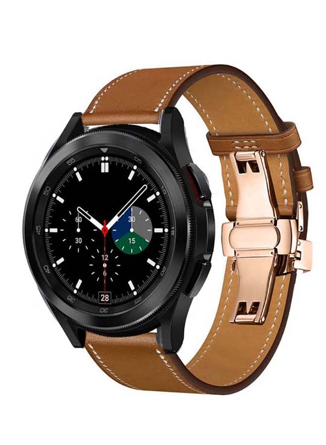 Perfii Genuine Leather Replacement Band for Samsung Galaxy Watch4 42/46mm Supreme Brown - Image 2
