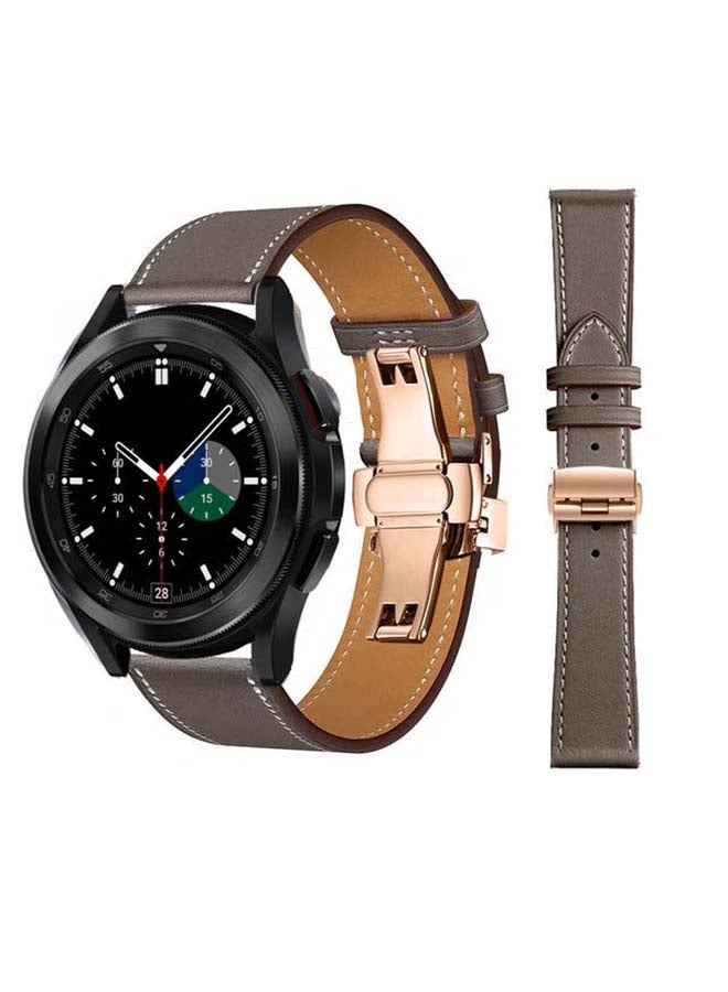 بيرفيي سوار بديل من الجلد الطبيعي بإبزيم ذهبي لساعة سامسونج جالاكسي 4 مقاس 42/46 مم رمادي - Image 1