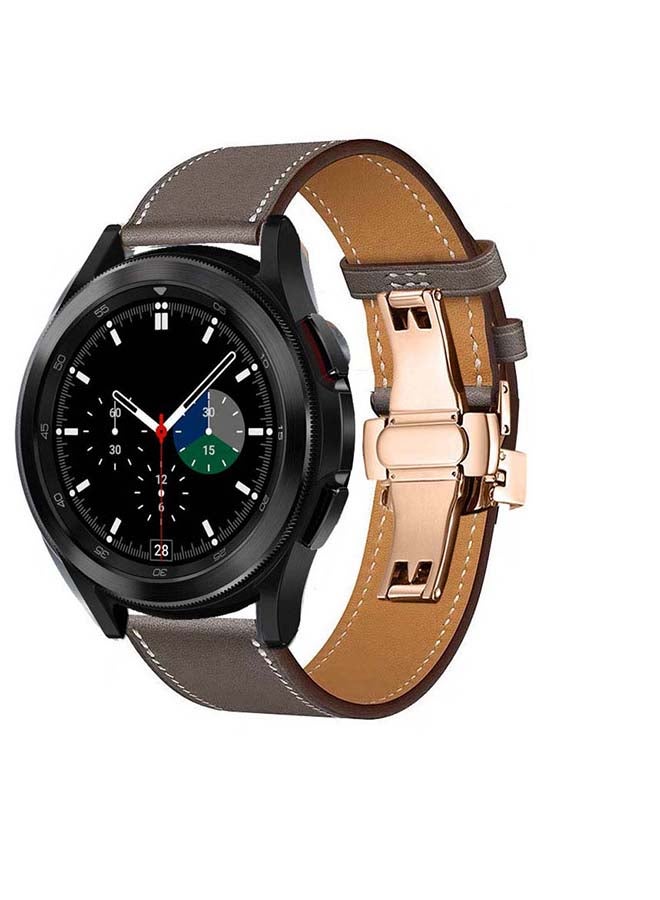 بيرفيي سوار بديل من الجلد الطبيعي بإبزيم ذهبي لساعة سامسونج جالاكسي 4 مقاس 42/46 مم رمادي - Image 2