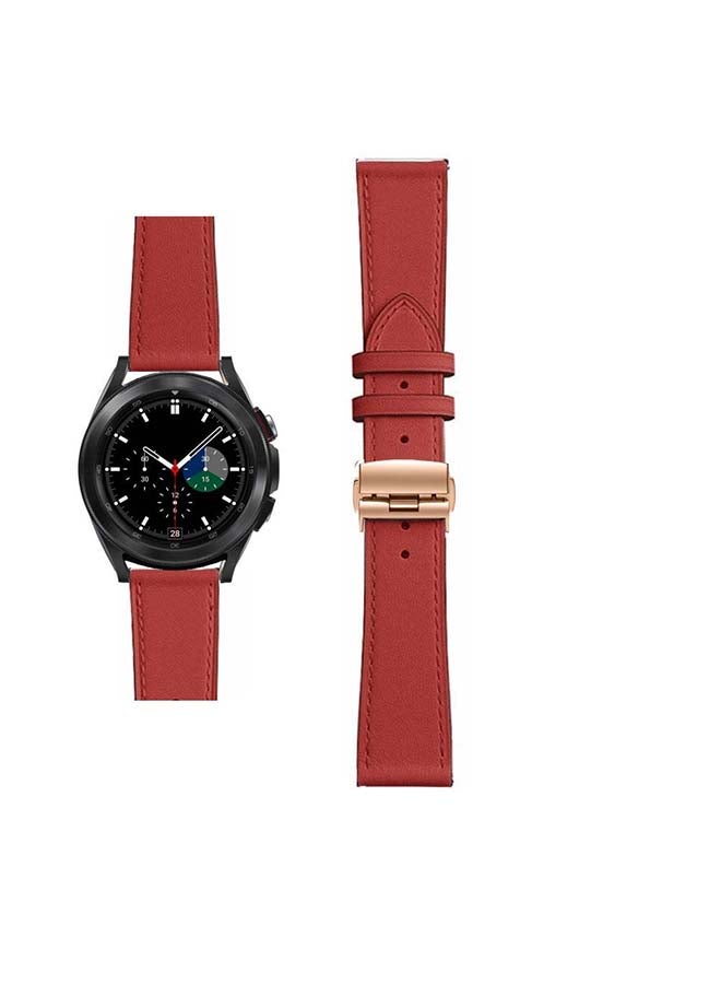 Perfii Genuine Leather Replacement Band with Golden Buckle for Samsung Galaxy Watch4 42/46mm Camellia Red - Image 1