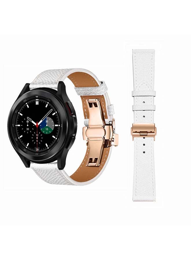 بيرفيي سوار بديل من الجلد الطبيعي بإبزيم ذهبي لساعة سامسونج جالاكسي 4 مقاس 42/46 مم أبيض - Image 1