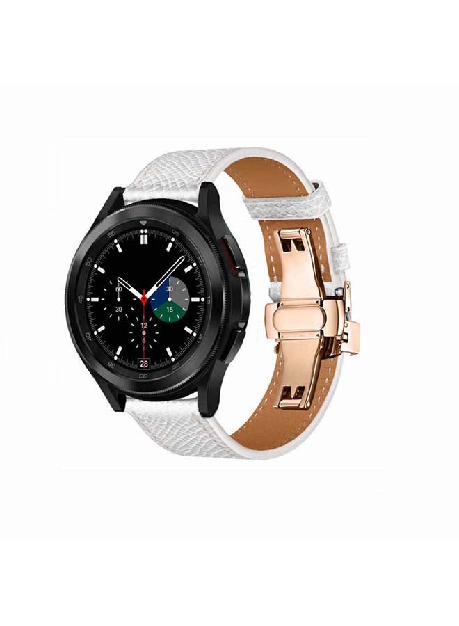 بيرفيي سوار بديل من الجلد الطبيعي بإبزيم ذهبي لساعة سامسونج جالاكسي 4 مقاس 42/46 مم أبيض - Image 2