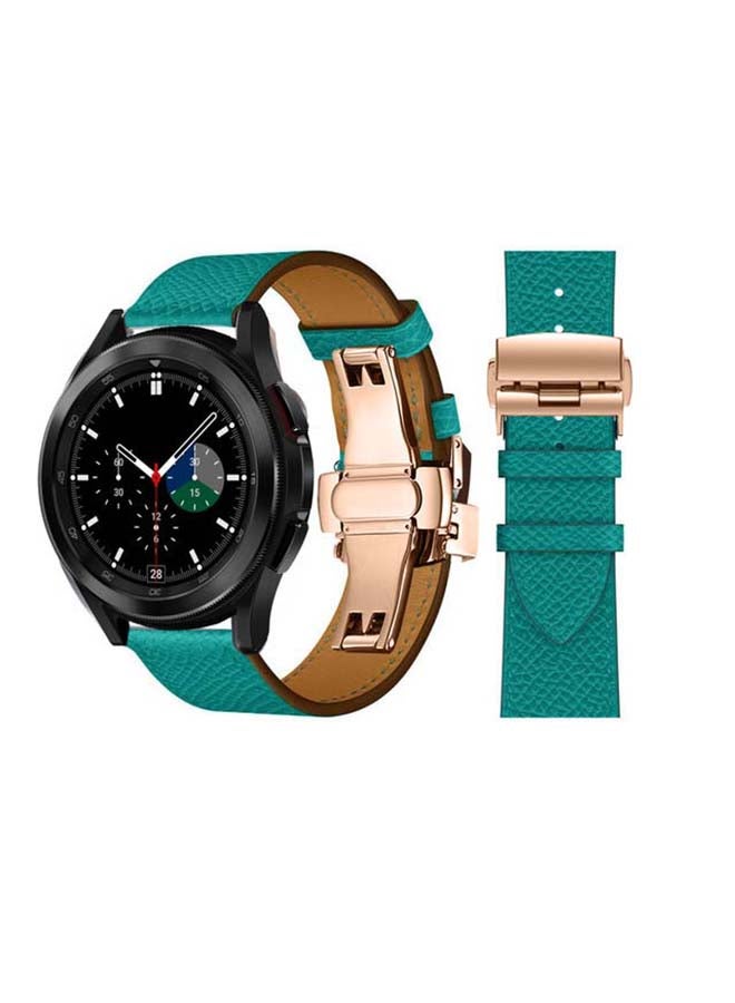 Perfii Genuine Leather Replacement Band with Golden Buckle for Samsung Galaxy Watch4 42/46mm Green - Image 1
