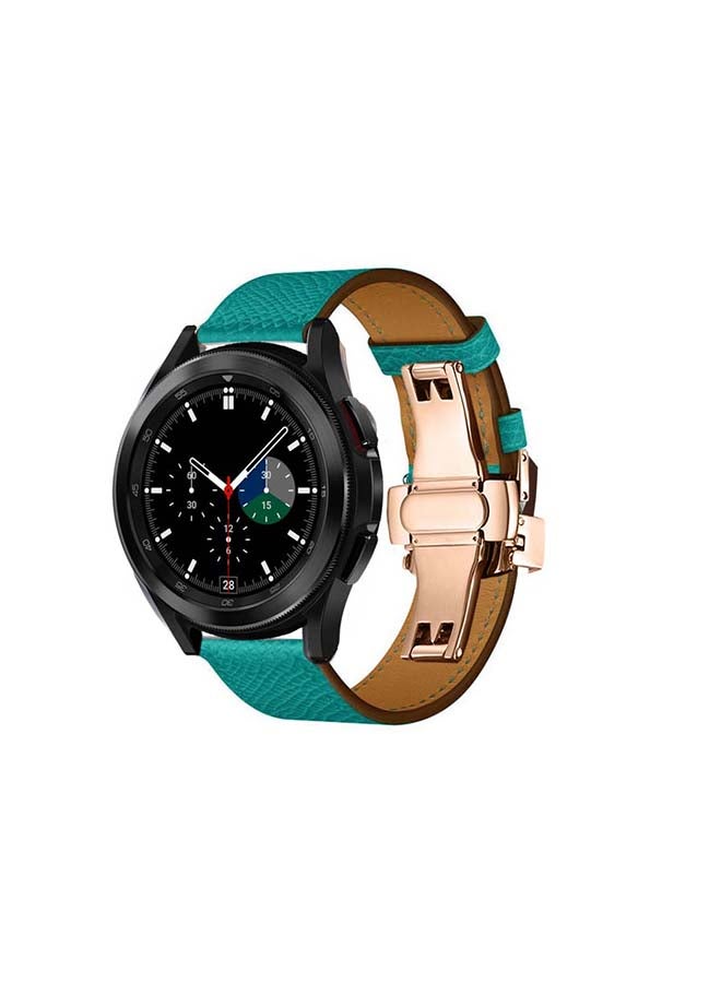 Perfii Genuine Leather Replacement Band with Golden Buckle for Samsung Galaxy Watch4 42/46mm Green - Image 2