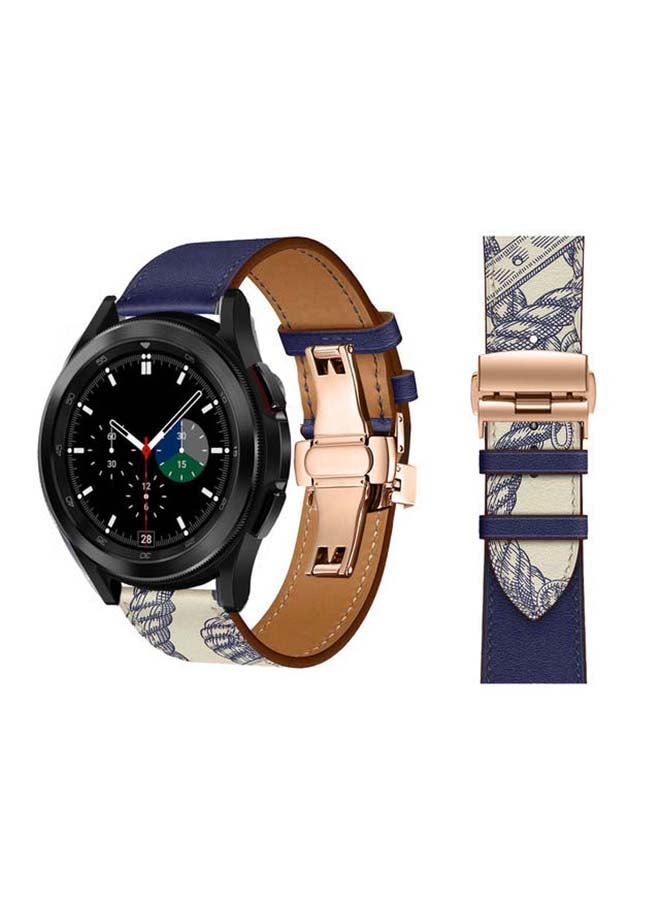 بيرفيي سوار بديل من الجلد الطبيعي بإبزيم ذهبي لساعة سامسونج جالاكسي 4 مقاس 42/46 مم أزرق/ أبيض - Image 1