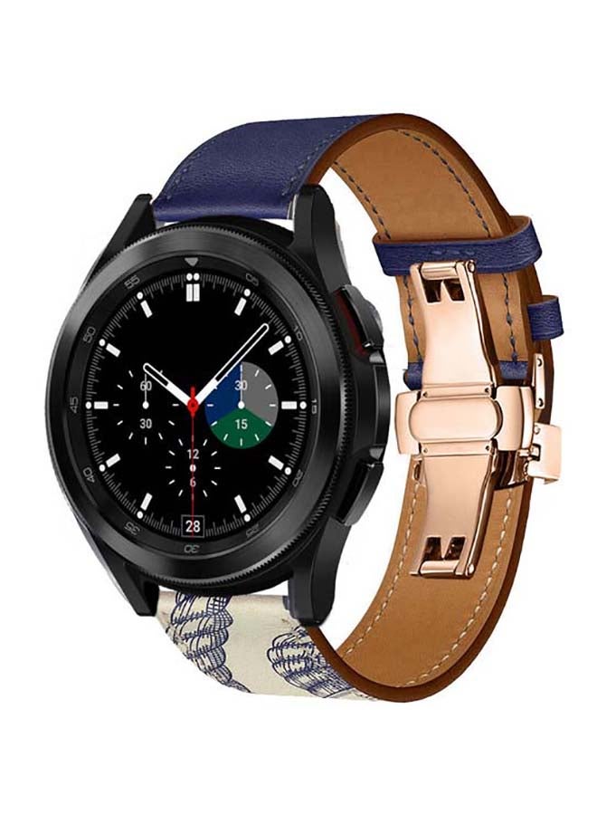 بيرفيي سوار بديل من الجلد الطبيعي بإبزيم ذهبي لساعة سامسونج جالاكسي 4 مقاس 42/46 مم أزرق/ أبيض - Image 2