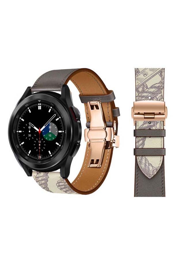 بيرفيي سوار بديل من الجلد الطبيعي بإبزيم ذهبي لساعة سامسونج جالاكسي 4 مقاس 42/46 مم نمط خطوط سوداء وبيضاء - Image 1