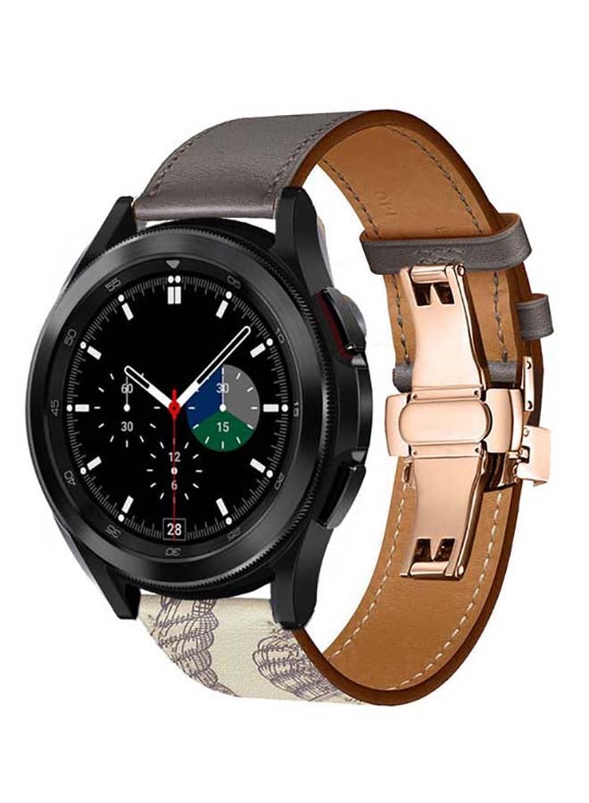 بيرفيي سوار بديل من الجلد الطبيعي بإبزيم ذهبي لساعة سامسونج جالاكسي 4 مقاس 42/46 مم نمط خطوط سوداء وبيضاء - Image 2