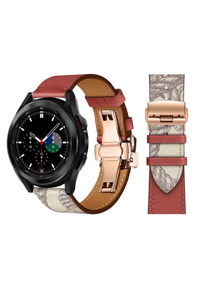Perfii Genuine Leather Replacement Band with Golden Buckle for Samsung Galaxy Watch4 42/46mm Red/White - Image 1