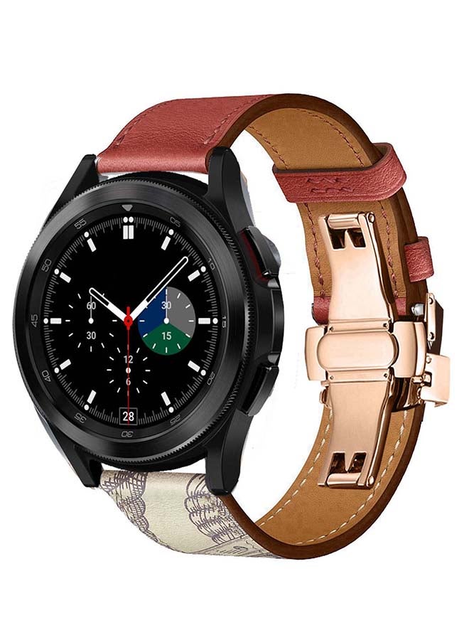 Perfii Genuine Leather Replacement Band with Golden Buckle for Samsung Galaxy Watch4 42/46mm Red/White - Image 2