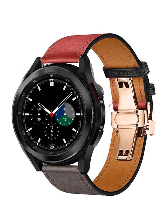 Perfii Genuine Leather Replacement Band with Golden Buckle for Samsung Galaxy Watch4 42/46mm Red/Grey - Image 2