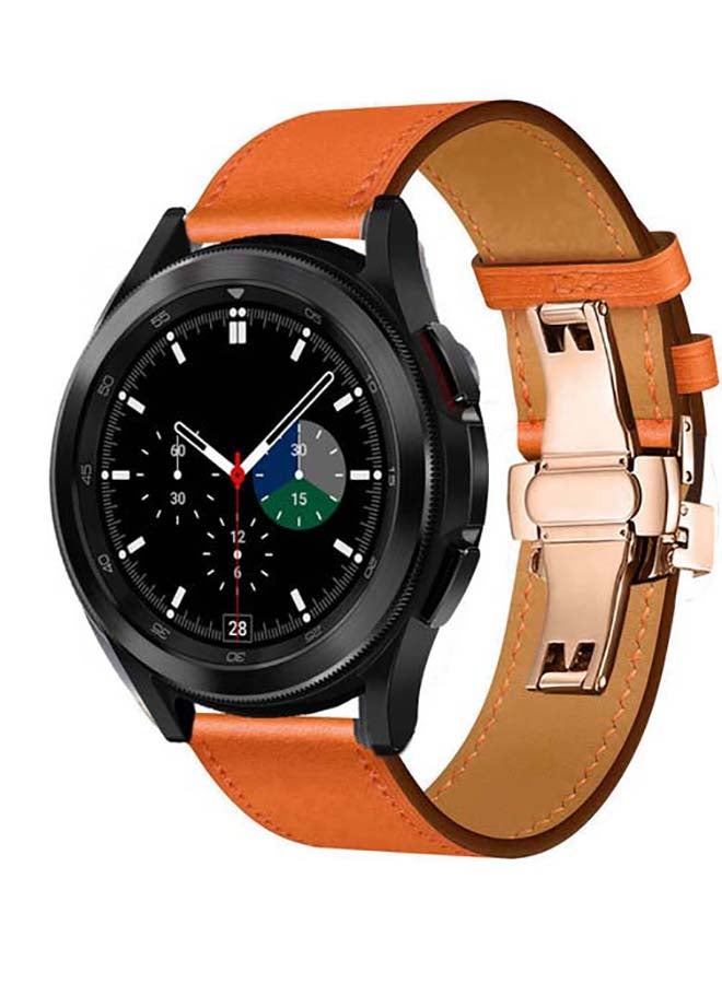 Perfii Genuine Leather Replacement Band For Samsung Galaxy Watch4 42/46mm Orange Swift - Image 2