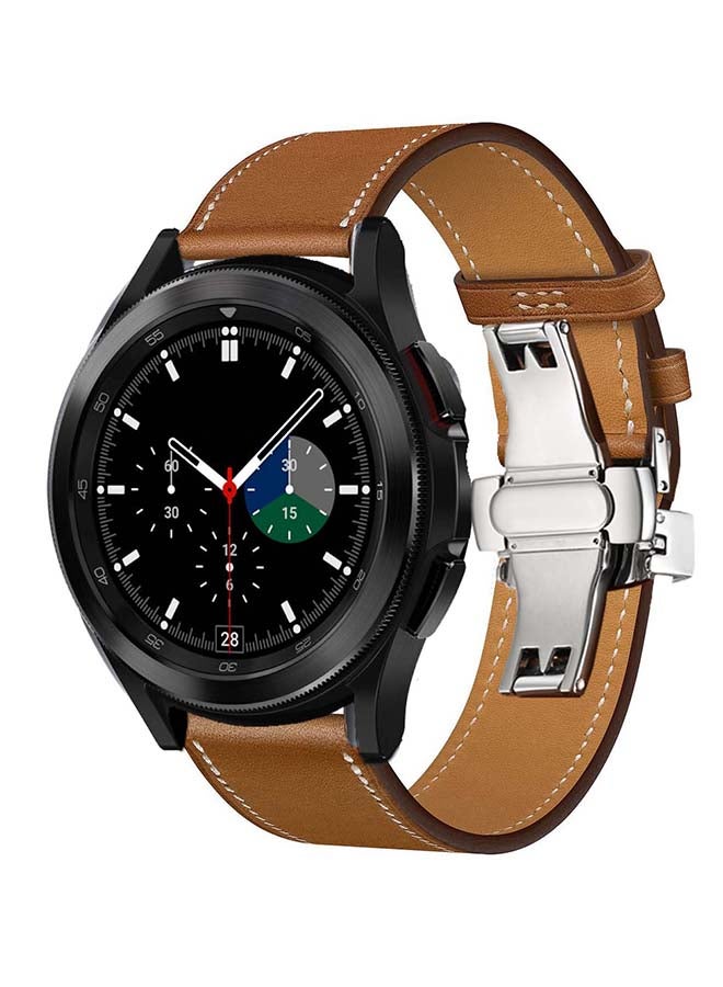 Perfii Genuine Leather Replacement Band For Samsung Galaxy Watch4 42/46mm Supreme Brown - Image 2