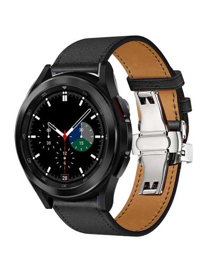 Perfii Genuine Leather Replacement Band For Samsung Galaxy Watch4 42/46mm Black/Silver