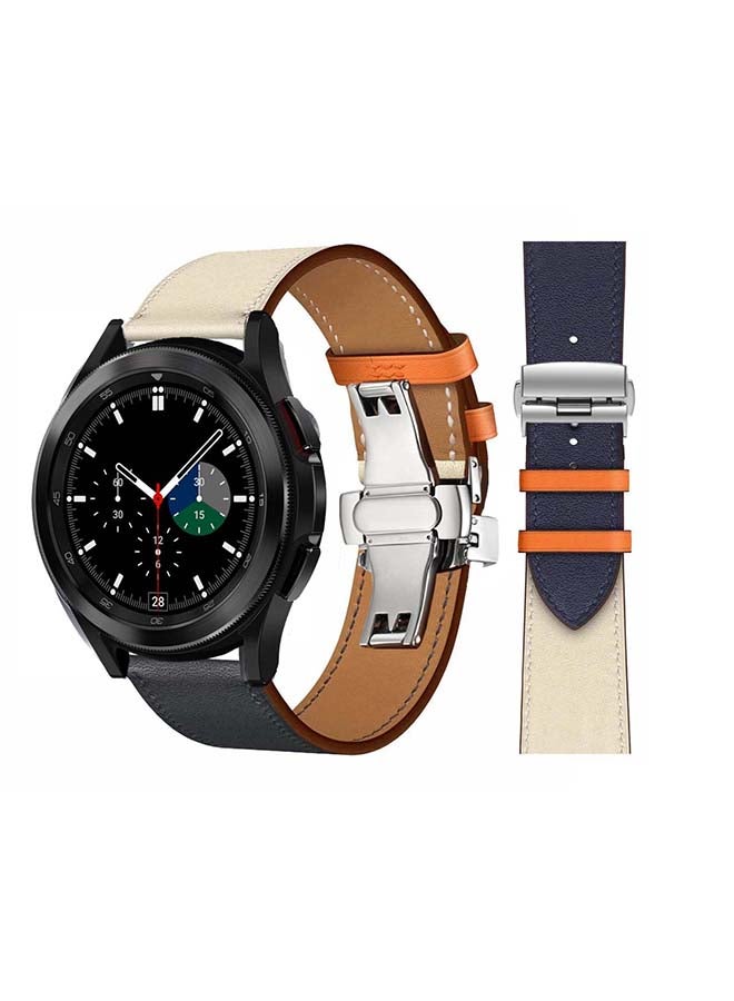Perfii Genuine Leather Replacement Band for Samsung Galaxy Watch4 42/46mm Indigo Cream - Image 1