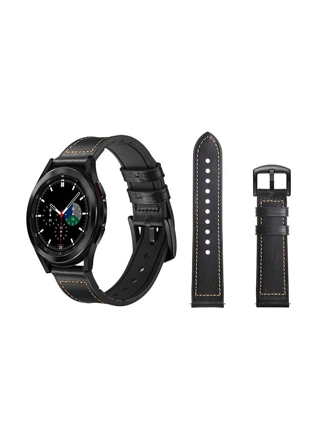 Perfii Genuine Leather Replacement Band for Samsung Galaxy Watch4 42/46mm Black - Image 1