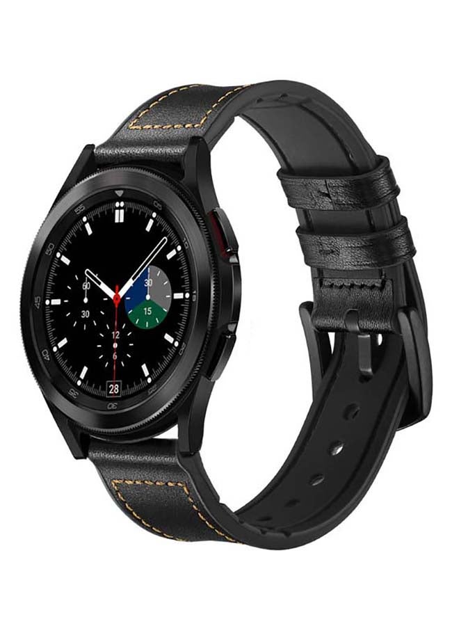 Perfii Genuine Leather Replacement Band for Samsung Galaxy Watch4 42/46mm Black - Image 2