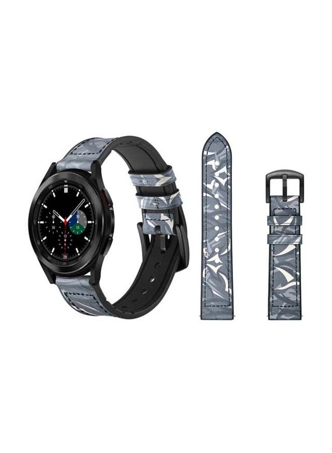 Perfii Genuine Leather Replacement Band for Samsung Galaxy Watch4 42/46mm Camouflage Blue - Image 1