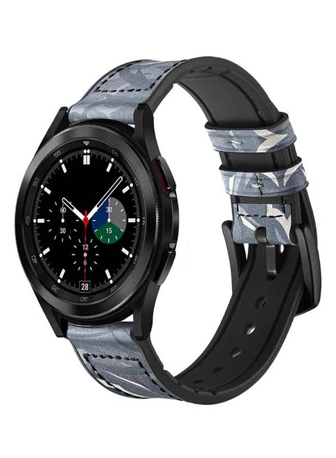 Perfii Genuine Leather Replacement Band for Samsung Galaxy Watch4 42/46mm Camouflage Blue - Image 2