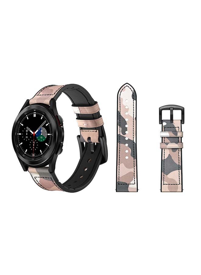 Perfii Genuine Leather Replacement Band For Samsung Galaxy Watch4 42/46mm Camouflage Sand - Image 1