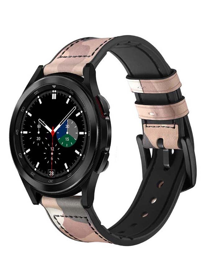 Perfii Genuine Leather Replacement Band For Samsung Galaxy Watch4 42/46mm Camouflage Sand - Image 2
