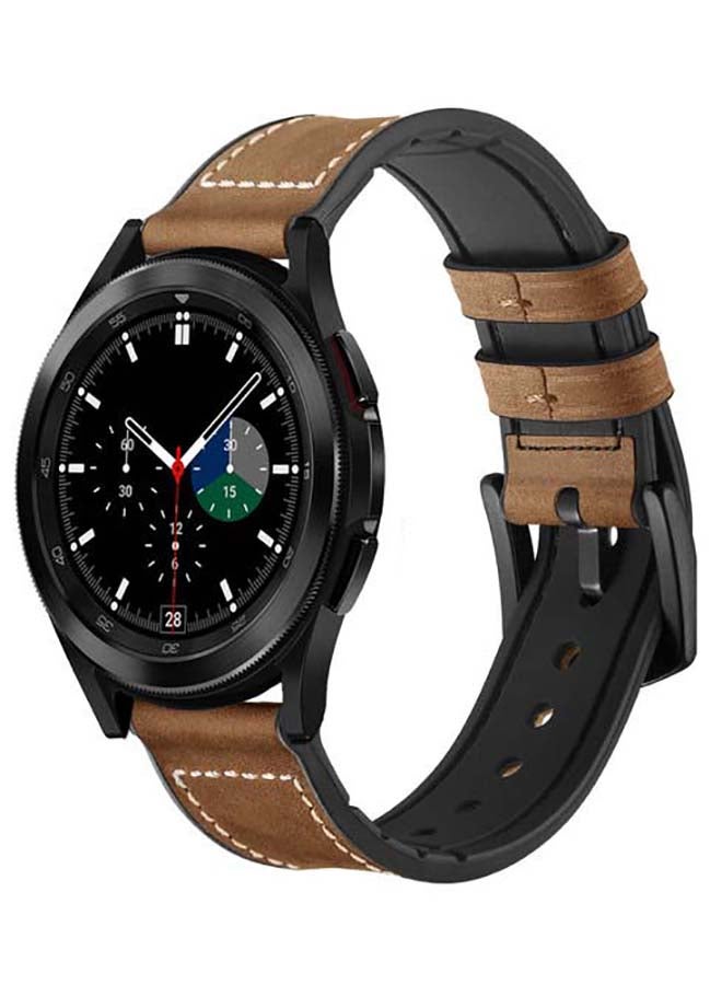 Perfii Genuine Leather Replacement Band For Samsung Galaxy Watch4 42/46mm Rough Brown - Image 2