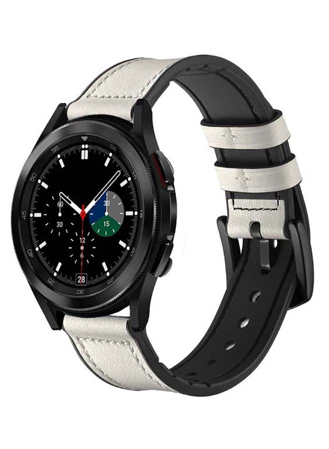 Perfii Genuine Leather Replacement Band For Samsung Galaxy Watch4 42/46mm White - Image 2