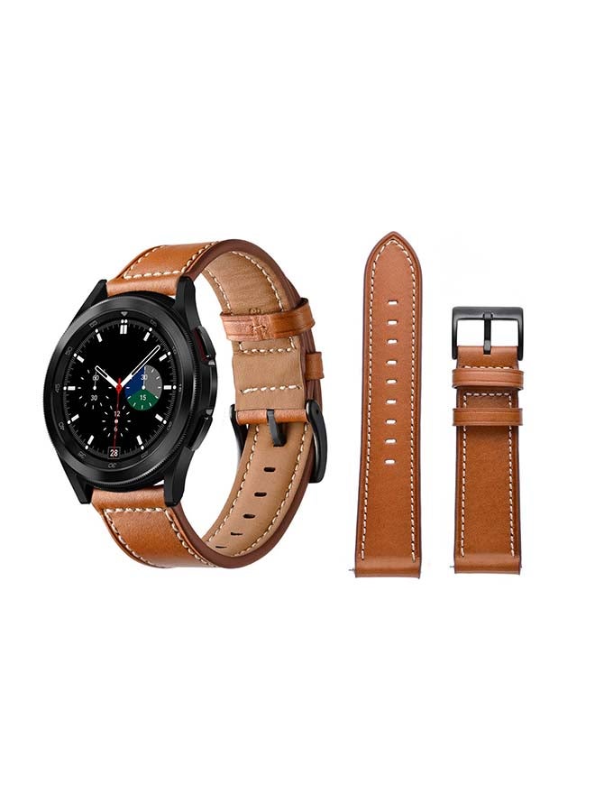 Perfii Genuine Leather Replacement Band For Samsung Galaxy Watch4 42/46mm Brown - Image 1