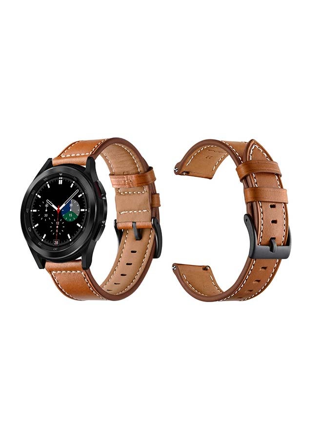 Perfii Genuine Leather Replacement Band For Samsung Galaxy Watch4 42/46mm Brown - Image 2