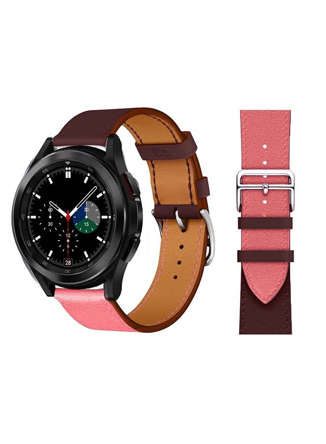 Perfii Genuine Leather Replacement Band for Samsung Galaxy Watch4 42/46mm Pink/Brown - Image 1