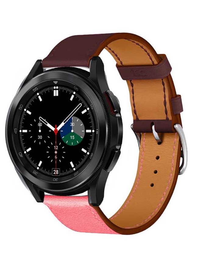 Perfii Genuine Leather Replacement Band for Samsung Galaxy Watch4 42/46mm Pink/Brown - Image 2