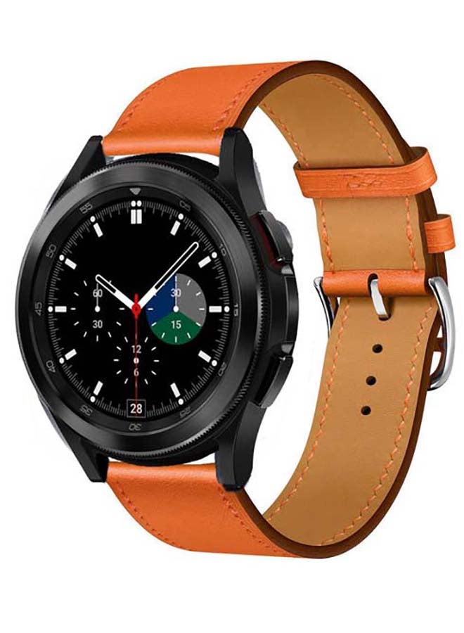 Perfii Genuine Leather Replacement Band for Samsung Galaxy Watch4 42/46mm Orange - Image 2