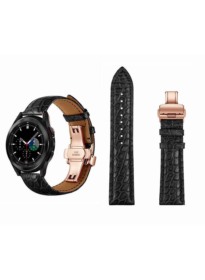 Perfii Genuine Alligator Leather Replacement Band For Samsung Galaxy Watch4 42/46mm Black - Image 1