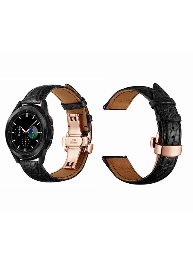 Perfii Genuine Alligator Leather Replacement Band For Samsung Galaxy Watch4 42/46mm Black - Image 2