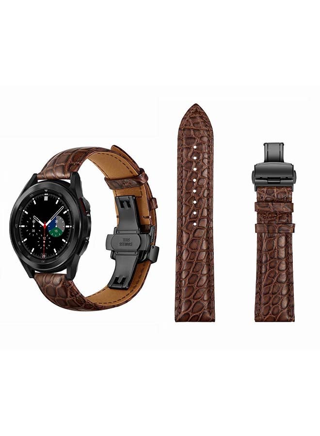 Perfii Genuine Alligator Leather Replacement Band For Samsung Galaxy Watch4 42/46mm Brown - Image 1