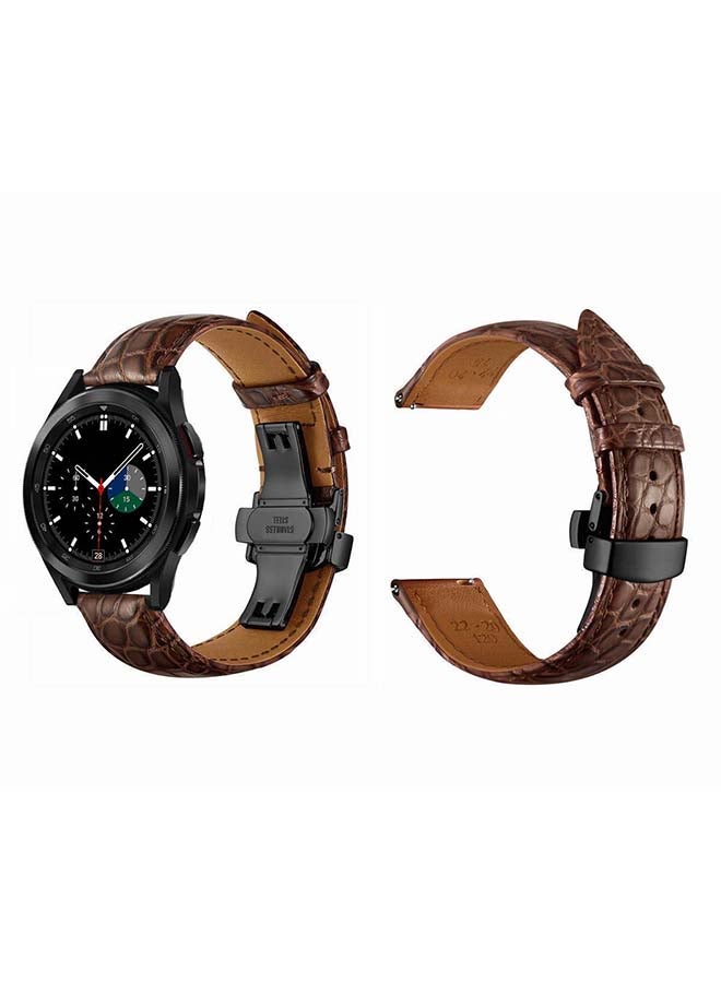 Perfii Genuine Alligator Leather Replacement Band For Samsung Galaxy Watch4 42/46mm Brown - Image 2