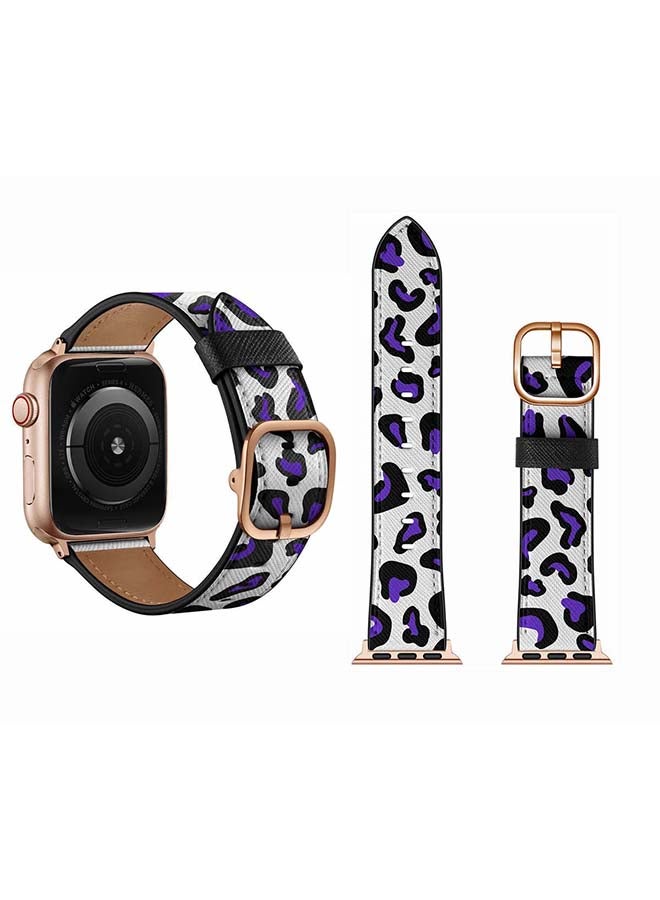 Perfii DS Leather Replacement Band For Apple Watch Series 6/SE/5/4/3/2/1 44/42mm Purple/White - Image 2