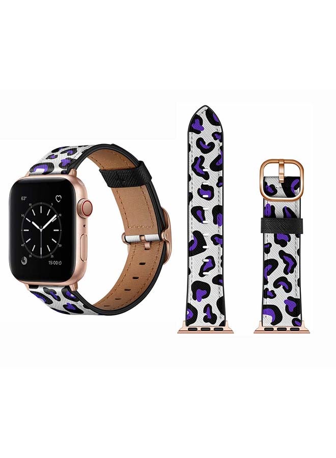 Perfii DS Leather Replacement Band For Apple Watch Series 6/SE/5/4/3/2/1 44/42mm Purple/White - Image 1