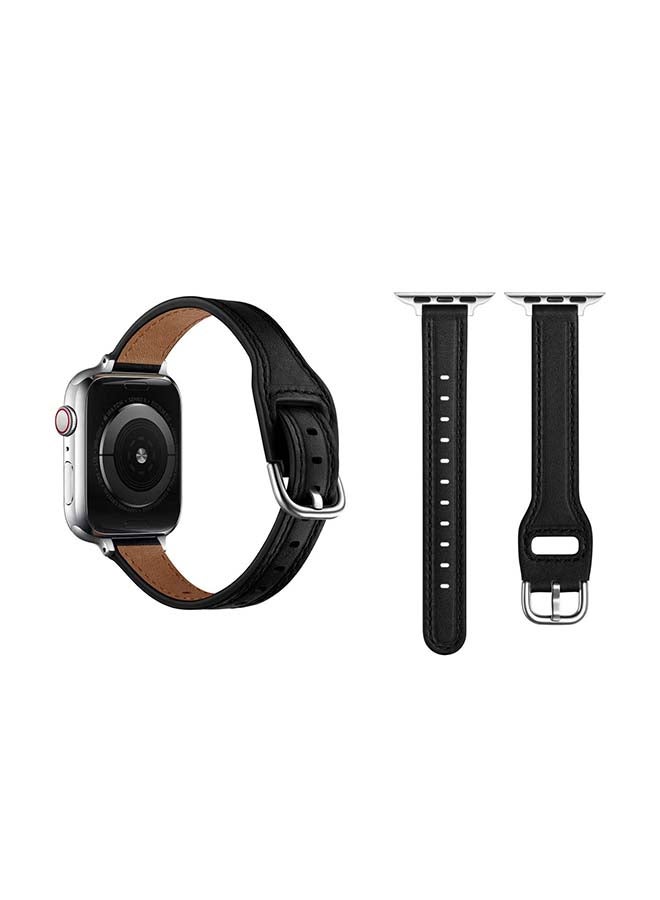 Perfii - Buckle Tee Leather Replacement Band for Apple Watch Series 6/SE/5/4/3/2/1 44/42mm Black - Image 1