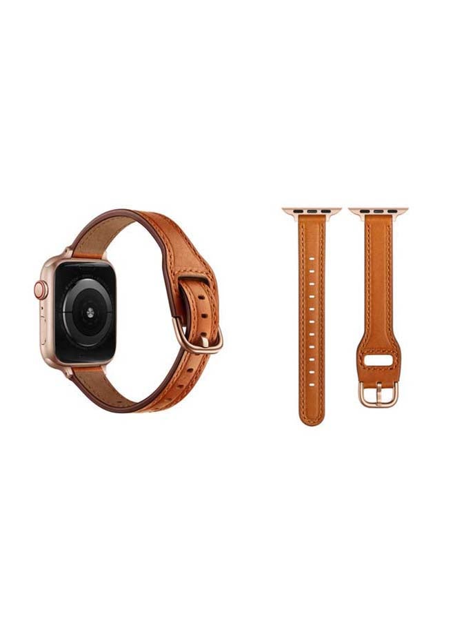 Perfii - Buckle Tee Leather Replacement Band for Apple Watch Series 6/SE/5/4/3/2/1 44/42mm Brown - Image 1