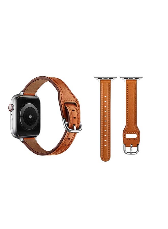Perfii Buckle Tee Leather Replacement Band for Apple Watch Series 6/SE/5/4/3/2/1 44/42mm Brown  - Image 2