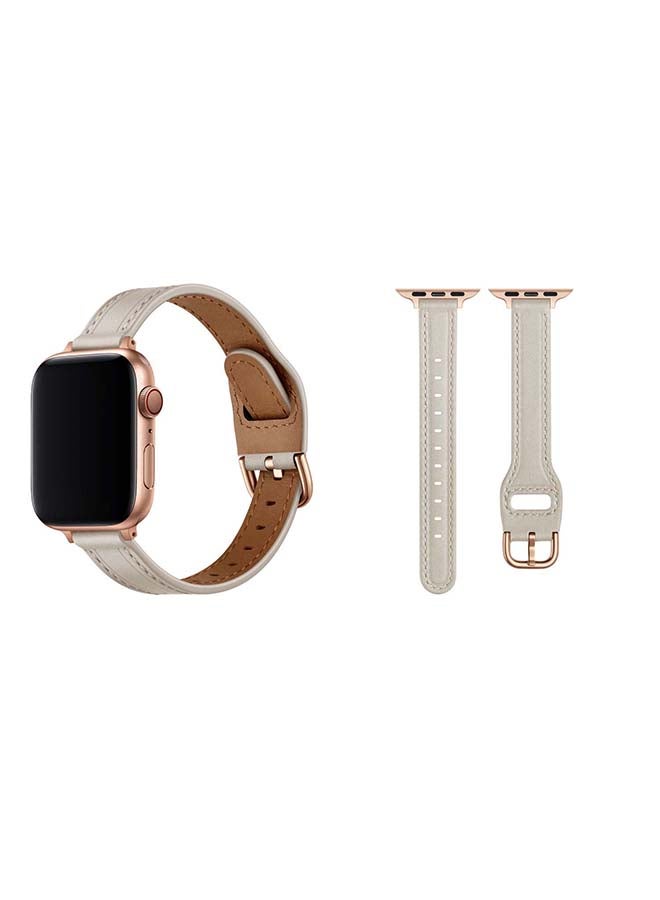 Perfii - Buckle Tee Leather Replacement Band for Apple Watch Series 6/SE/5/4/3/2/1 44/42mm White - Image 1