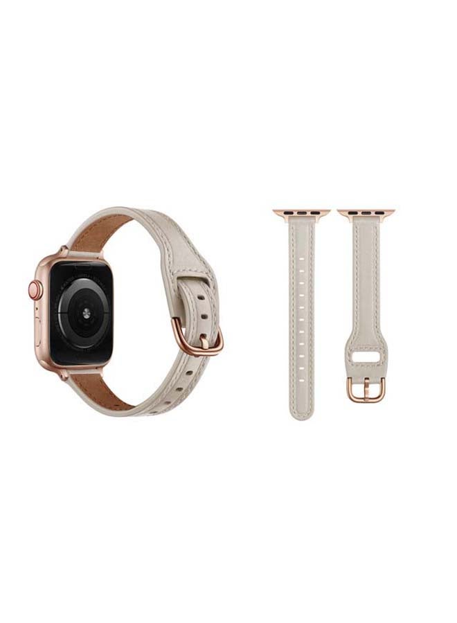 Perfii - Buckle Tee Leather Replacement Band for Apple Watch Series 6/SE/5/4/3/2/1 44/42mm White - Image 1